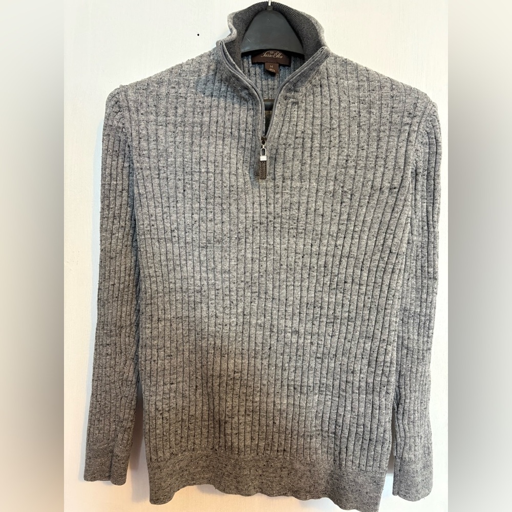 Men’s Medium Quarter Zip Gray Ribbed Men's Pullover Sweater